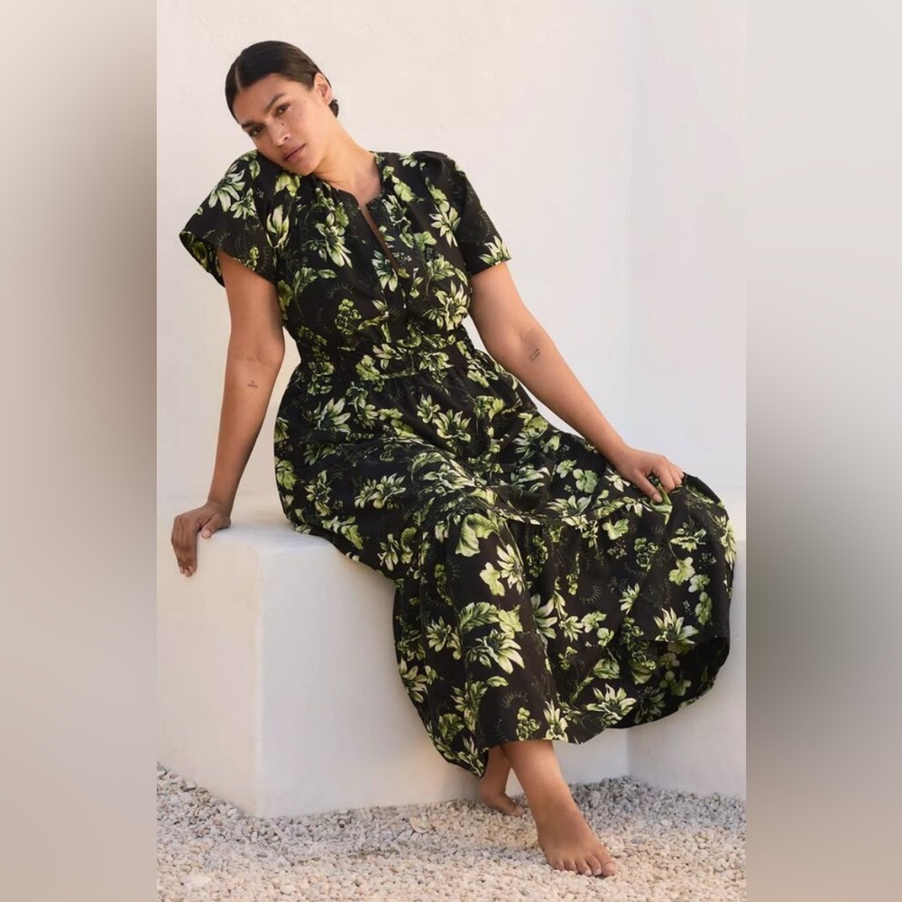NWT Anthropologie Somerset Maxi Dress – Black & Green Floral Print (Plus 2X)